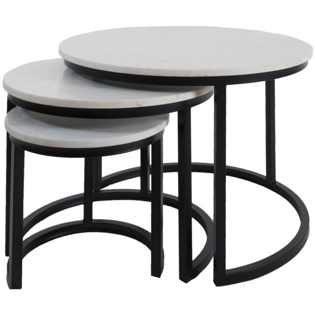 Home67 Salontafel jasmin marmer set van 3 wit/zwart 2648333 large