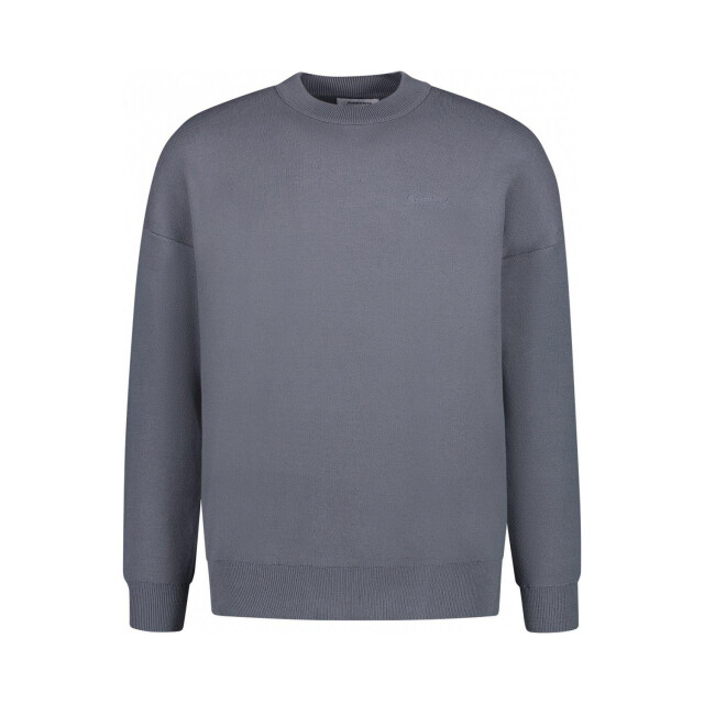 Purewhite heren loose fit knitwear crewneck ls blue 23030805 large
