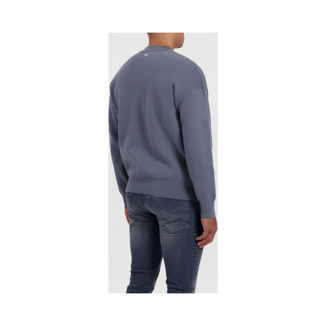 Purewhite heren loose fit knitwear crewneck ls blue 23030805 large