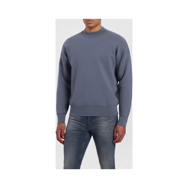 Purewhite heren loose fit knitwear crewneck ls blue 23030805 large