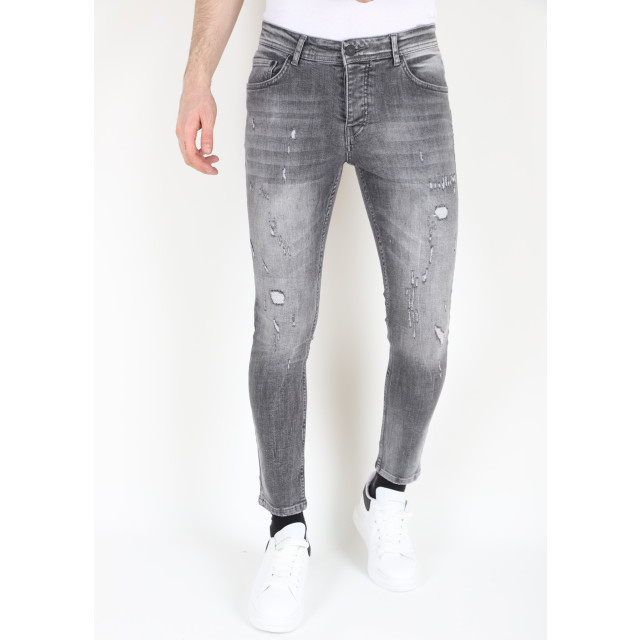 Mario Morato Grijze slim fit spijkerbroek met scheuren mm111 1979 / 111 large