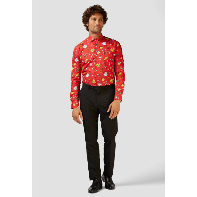 OppoSuits Shirt ls christmas doodle red OSSM-0018 large