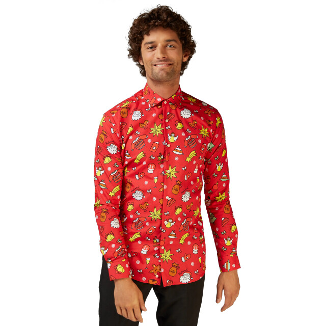 OppoSuits Shirt ls christmas doodle red OSSM-0018 large