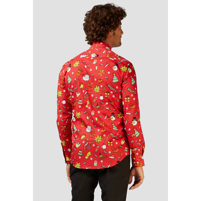 OppoSuits Shirt ls christmas doodle red OSSM-0018 large