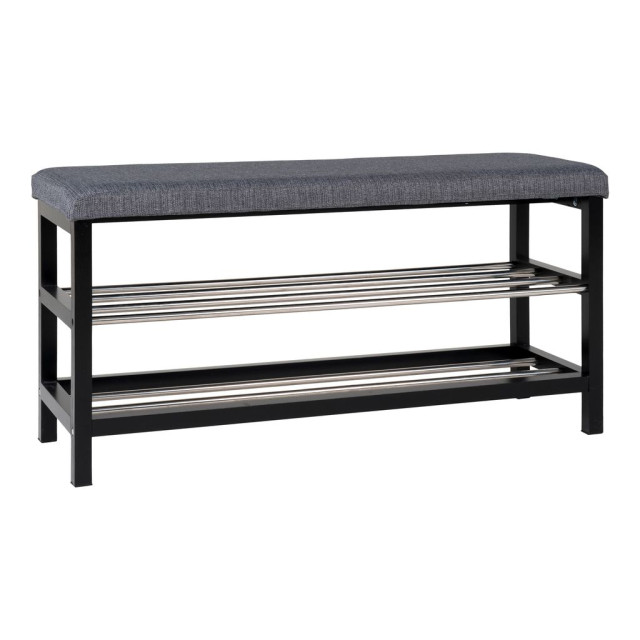 House Nordic Padova bench bench in grey and black with cushion and two shelves 2814179 large