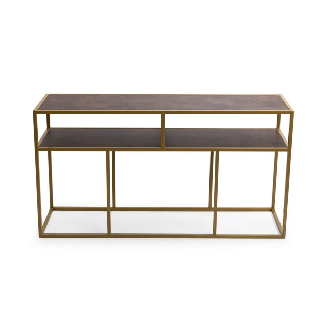 Stalux Side-table 'teun' 150cm, kleur goud / lederlook bruin 2832015 large