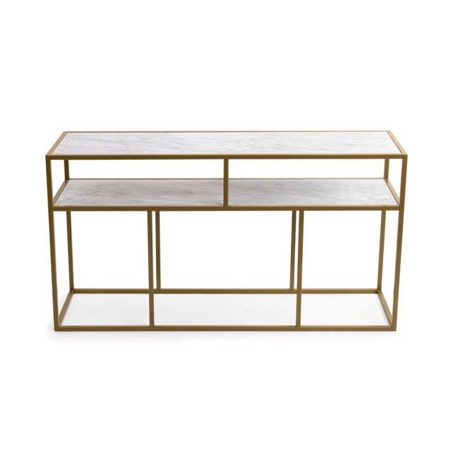 Stalux Side-table 'teun' 150cm, kleur goud / wit marmer 2832195 large