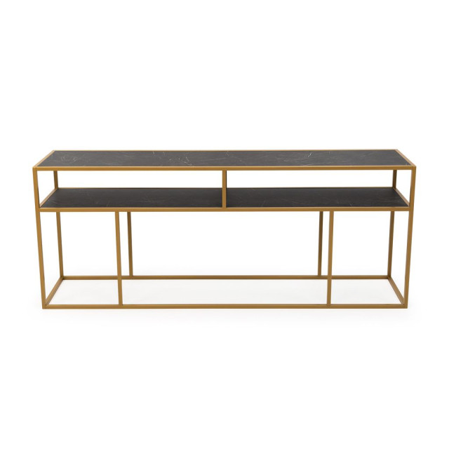 Stalux Side-table 'teun' 200cm, kleur goud / zwart marmer 2832004 large