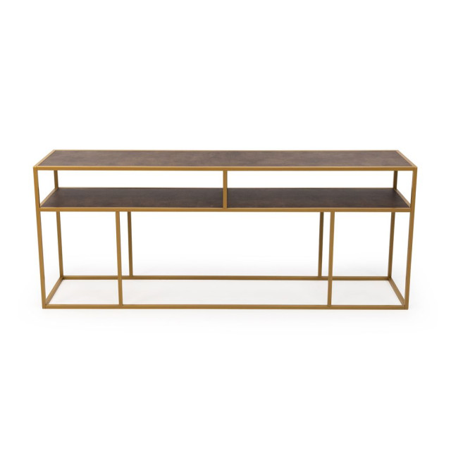 Stalux Side-table 'teun' 200cm, kleur goud / lederlook bruin 2832163 large