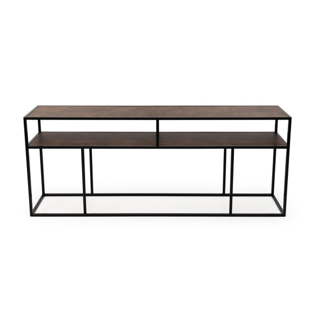 Stalux Side-table 'teun' 200cm, kleur zwart / lederlook bruin 2832177 large