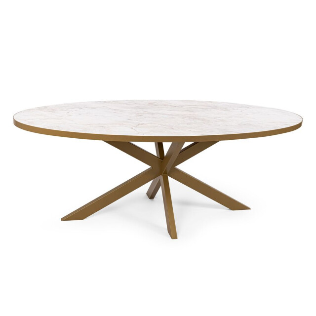 Stalux Ovale eettafel 'mees' 210 x 100cm, kleur goud / wit marmer 2832172 large