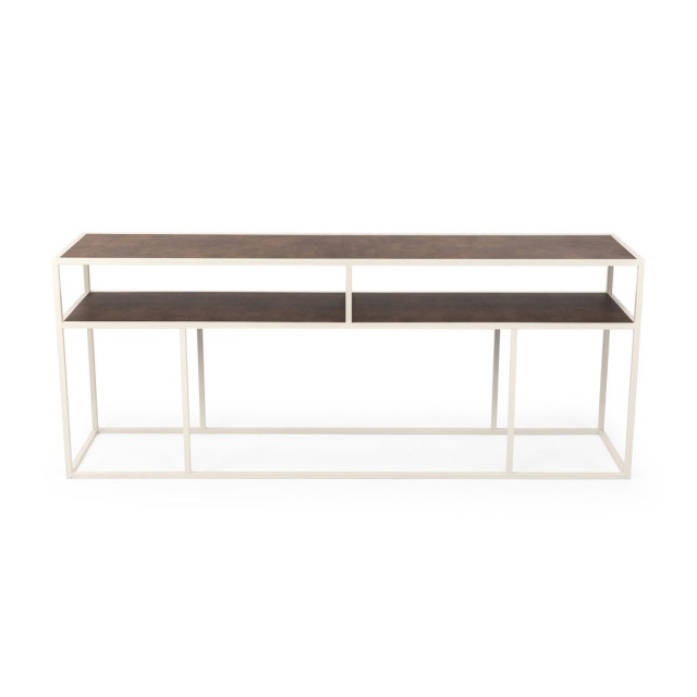 Stalux Side-table 'teun' 200cm, kleur wit / lederlook bruin 2832190 large
