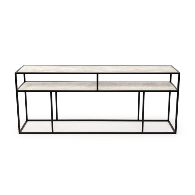 Stalux Side-table 'teun' 200cm, kleur zwart / wit marmer 2832149 large