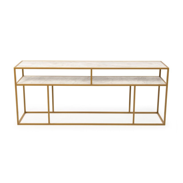 Stalux Side-table 'teun' 200cm, kleur goud / wit marmer 2832065 large
