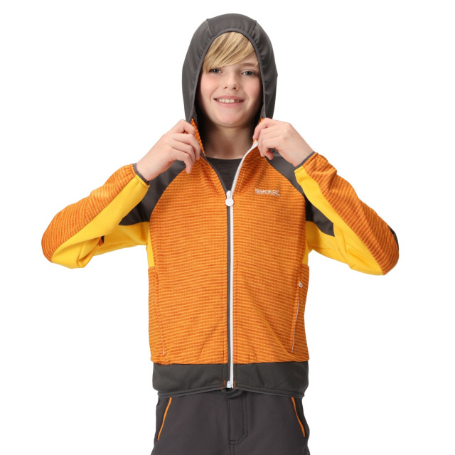 Regatta Kinder/kids prenton ii hooded soft shell jacket UTRG8772_orangepeppersealgrey large