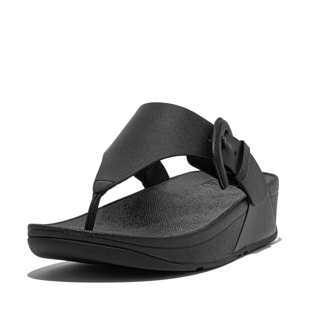 FitFlop Lulu covered-buckle raw-edge leather toe-thongs HG9 large