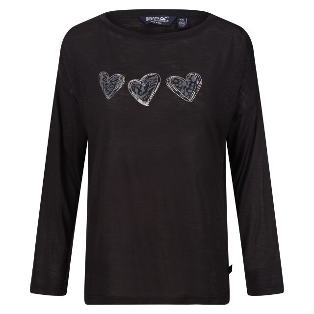 Regatta Dames carlene hearts t-shirt met lange mouwen UTRG8771_black large