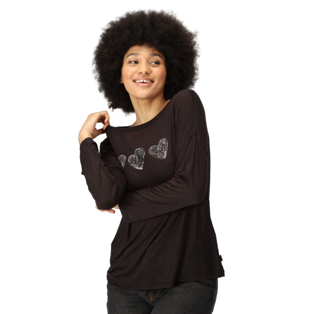 Regatta Dames carlene hearts t-shirt met lange mouwen UTRG8771_black large