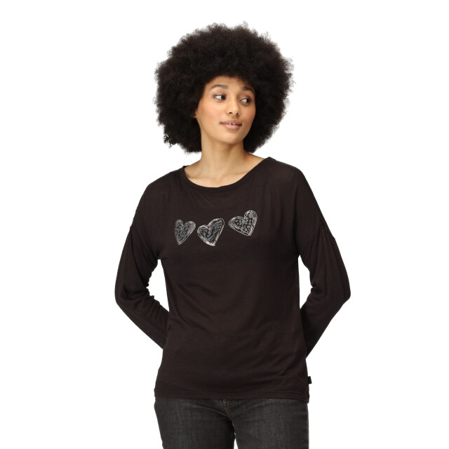 Regatta Dames carlene hearts t-shirt met lange mouwen UTRG8771_black large