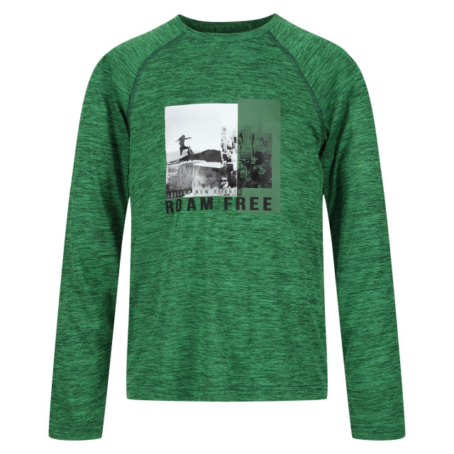 Regatta Burnlee roam free graphic print marl t-shirt voor kinderen/kinderen UTRG9447_fieldgreen large