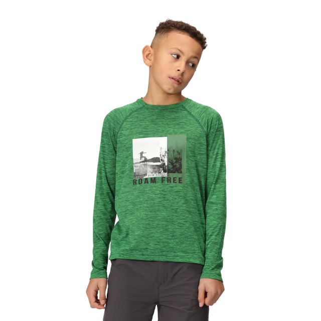 Regatta Burnlee roam free graphic print marl t-shirt voor kinderen/kinderen UTRG9447_fieldgreen large