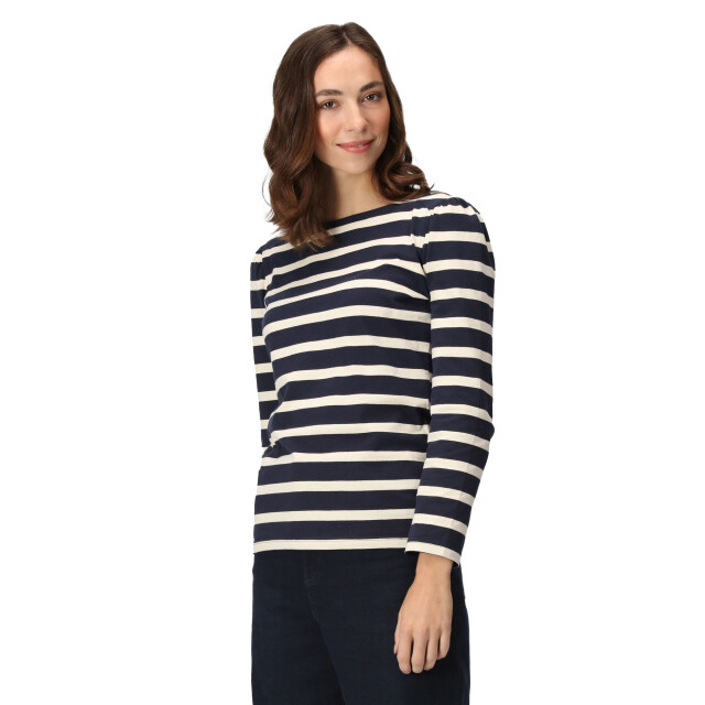 Regatta Dames federica stripe t-shirt met lange mouwen UTRG9454_navylightvanilla large