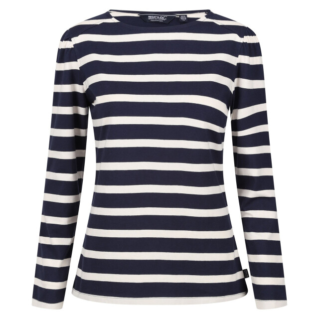 Regatta Dames federica stripe t-shirt met lange mouwen UTRG9454_navylightvanilla large