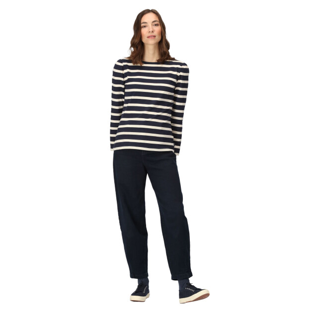 Regatta Dames federica stripe t-shirt met lange mouwen UTRG9454_navylightvanilla large