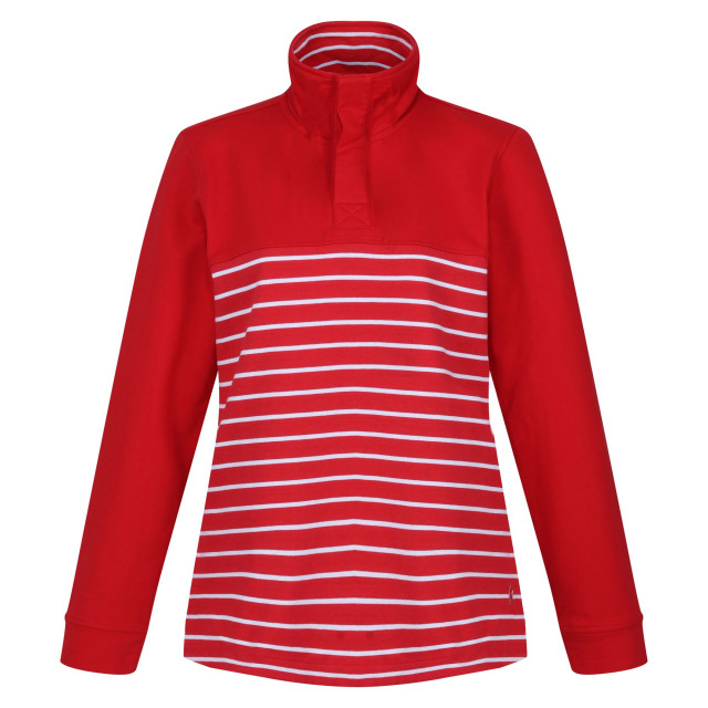 Regatta Dames bayla gestreept sweatshirt met knopenhals UTRG8868_miamiredwhite large