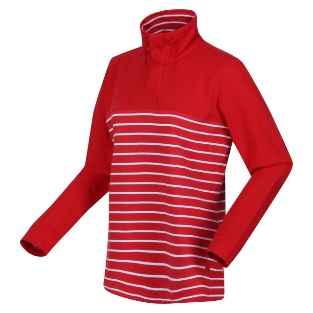 Regatta Dames bayla gestreept sweatshirt met knopenhals UTRG8868_miamiredwhite large