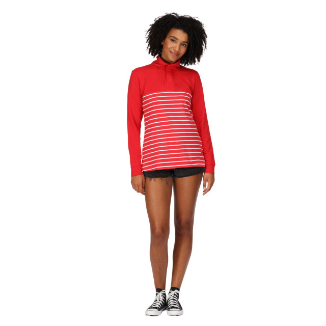 Regatta Dames bayla gestreept sweatshirt met knopenhals UTRG8868_miamiredwhite large