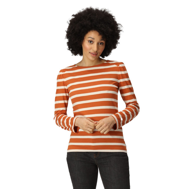 Regatta Dames federica stripe t-shirt met lange mouwen UTRG9454_burntcopperlightvanilla large