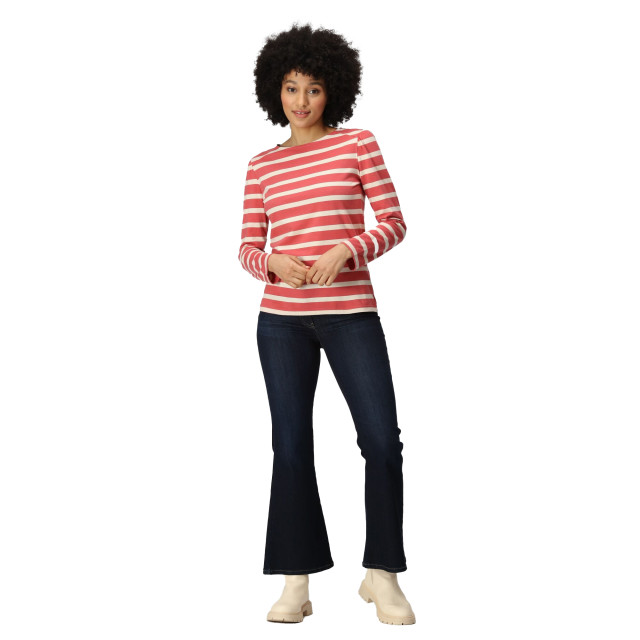 Regatta Dames federica stripe t-shirt met lange mouwen UTRG9454_mineralredlightvanilla large