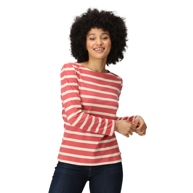 Regatta Dames federica stripe t-shirt met lange mouwen UTRG9454_mineralredlightvanilla large