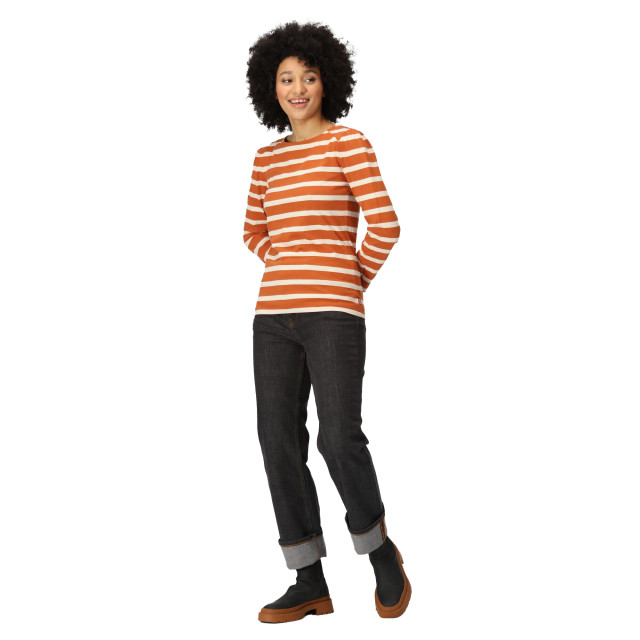 Regatta Dames federica stripe t-shirt met lange mouwen UTRG9454_burntcopperlightvanilla large