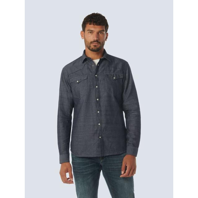 No Excess Overhemd lange mouw linnen denim look indigo 23450203-033 large