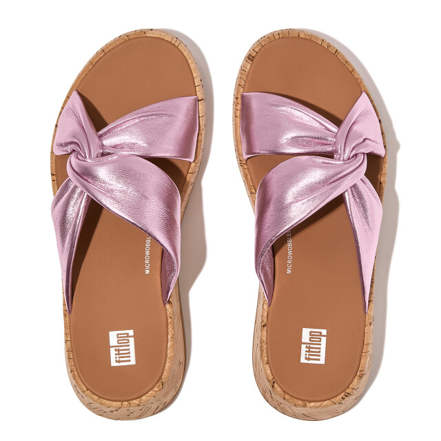 FitFlop F-mode leather-twist flatform slides (cork wrap) HI1 large