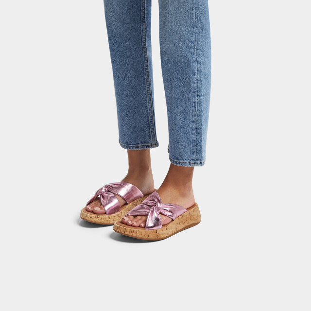 FitFlop F-mode leather-twist flatform slides (cork wrap) HI1 large