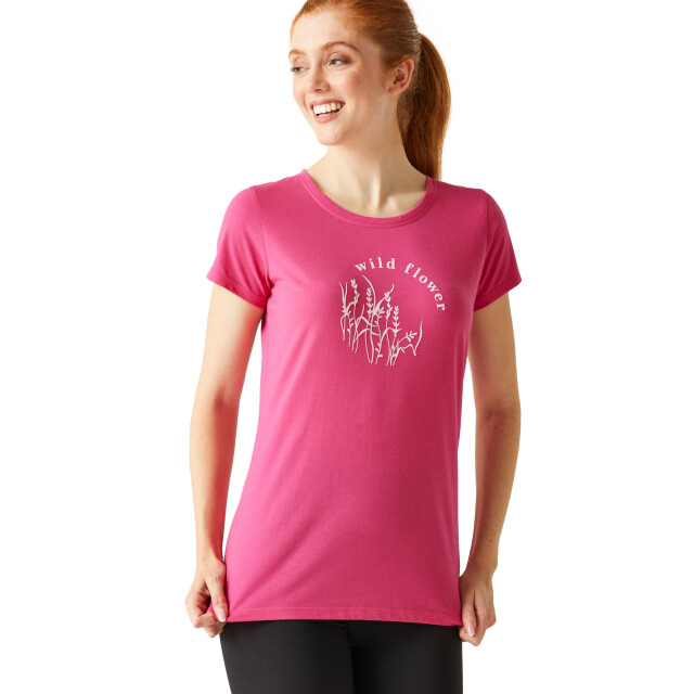 Regatta Dames breezed iv plants t-shirt UTRG9826_flamingopink large