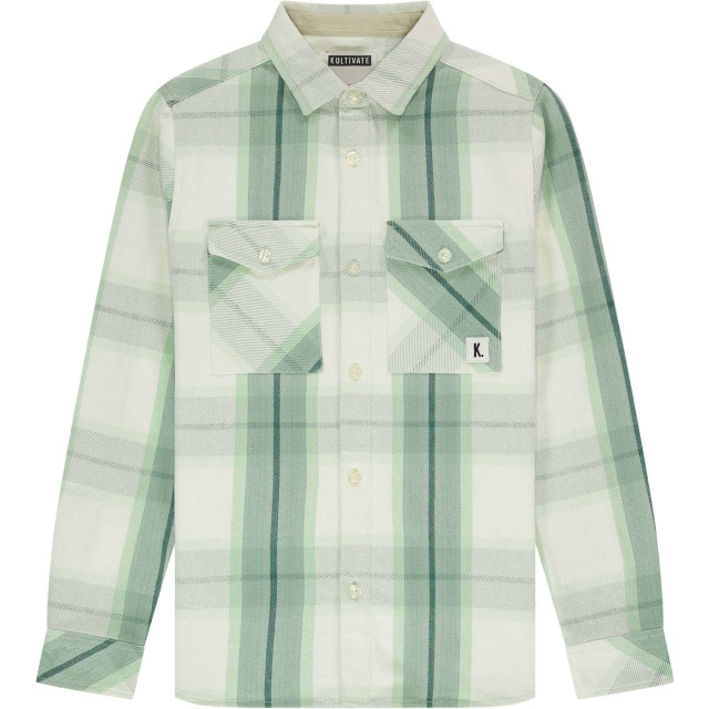 Kultivate Overshirt jumble spray green & ecru check 2401010000-707 large