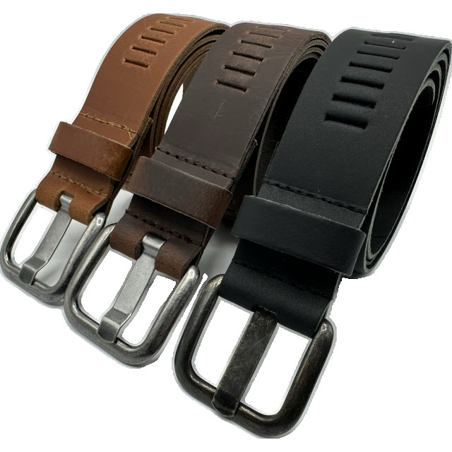 ARIESZZZ Riem unisex leder zwart bruin cognac 3 pack ARIESZZZ Riem Unisex Leder - Zwart Bruin cognac - 3 pack large