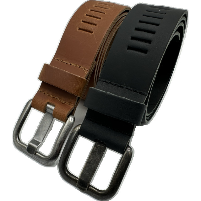 ARIESZZZ Riem unisex leder cognac zwart 2 pack ARIESZZZ Riem Unisex Leder - Cognac Zwart - 2 pack large