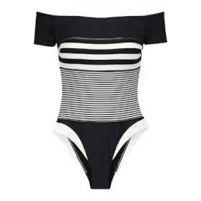 MaxMara Circolo black big stripe bath suit 38310918600 large