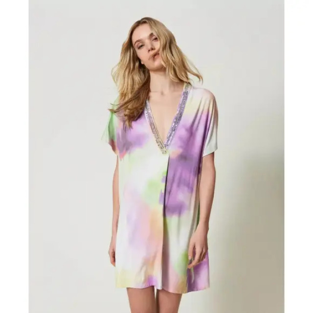 Twin-set Kaftan met tie-dye print en pailletten 241LB2KCC large