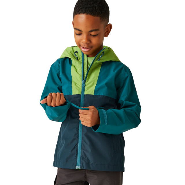 Regatta Hanleigh waterdichte jas voor kinderen/kinderen UTRG10082_piquantgreenmoroccanbluenavy large