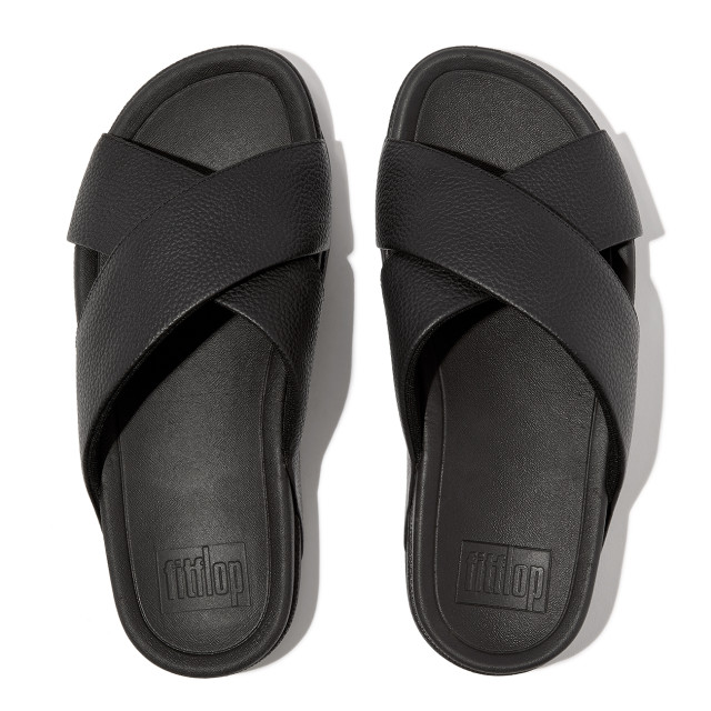 FitFlop Surfer mens tumbled-leather cross slides HA6 large