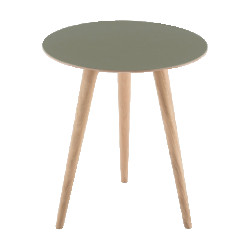 Gazzda Arp side table houten bijzettafel whitewash met linoleum tafelblad olive Ø 45 cm