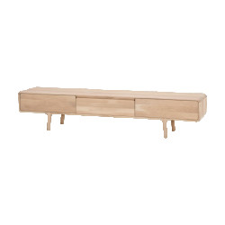Gazzda Fawn lowboard 3 drawers houten tv meubel whitewash 220 x 45 cm