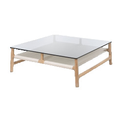 Gazzda Fawn coffee table houten salontafel whitewash met glazen tafelblad grey 90 x 90 cm
