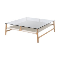 Gazzda Fawn coffee table houten salontafel whitewash met glazen tafelblad grey 90 x 90 cm